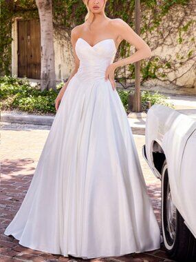 OFF WHITE WEDDING DRESS, STRAPLESS A LINE MODERN SIMPLE CORSET LACE UP BACK NEW